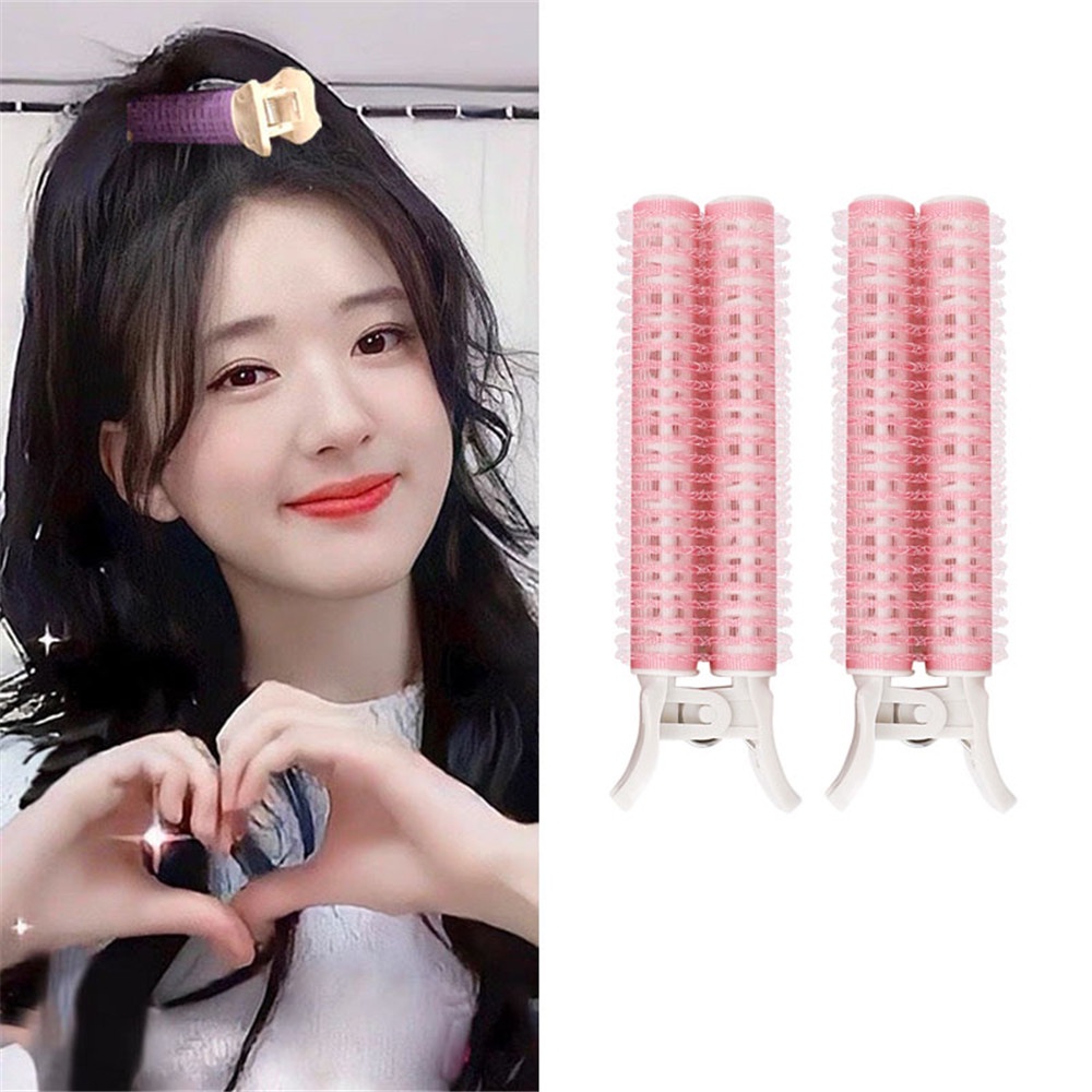 2 PCS Korea Berbulu Pemodelan Poni Tetap Curling Barrel Pink Jepit Rambut Pengeriting untuk Wanita