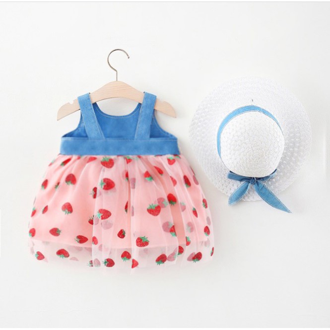 DNT 55- Set dress dan topi anak atau bayi /dress anak /pakaian bayi anak perempuan motif jeans tutu bunga