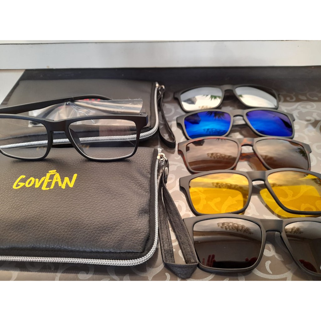 Kacamata flip on frame lensa bening + 5 lensa magnet