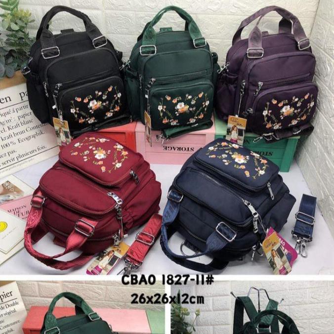 RANSEL 3 IN 1 WANITA MERK CHIBAO MOTIF BUNGA KODE 1827-11 - Hitam