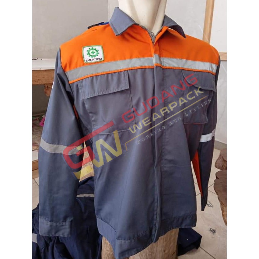 WEARPACK ATASAN Gudang Wearpack - Baju Kerja Seragam Proyek Warna Abu Oren