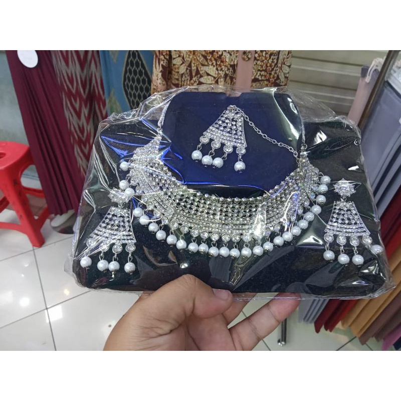 Kalung Choker India Set Silver