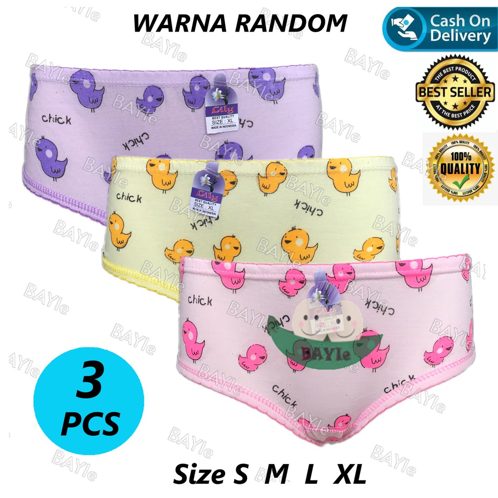 BAYIe - 3 PCS Celana Dalam / CD Anak Perempuan  Motif CHICK LILY Size S, M, L, XL / CD anak cewek