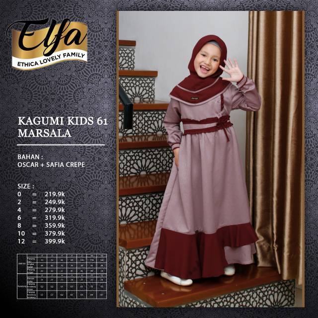 Kagumi Kids 61 Marsala, Gamis Anak Kagumi 61 Ethica, Kagumi Kids 61 Marsala Ethica