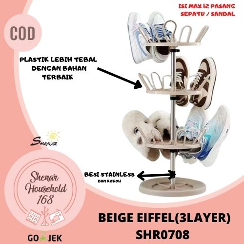 SHENAR , RAK SEPATU SUSUN JEMURAN SEPATU PLASTIK GANTUNG TEMPAT PENYIMPAN SEPATU SANDAL HEMAT RAK SEPATU TOWER EIFFEL - BISA COD