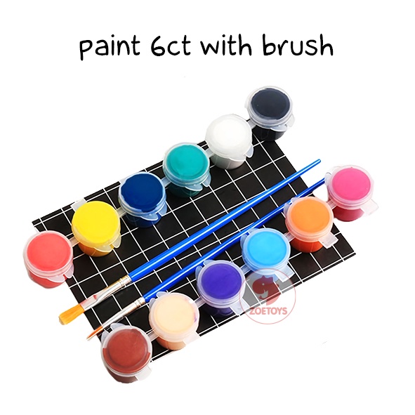 Zoetoys Paint 6ct With Brush | Peralatan Lukis Tempat Cat Air Akrilik Plastik Renteng 12 Warna