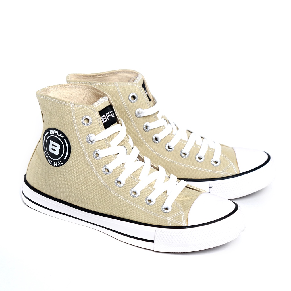 BFLY Sepatu Sneakers Casual Street Style BASIC CLR HIGH Beige White Canvas Premium Original
