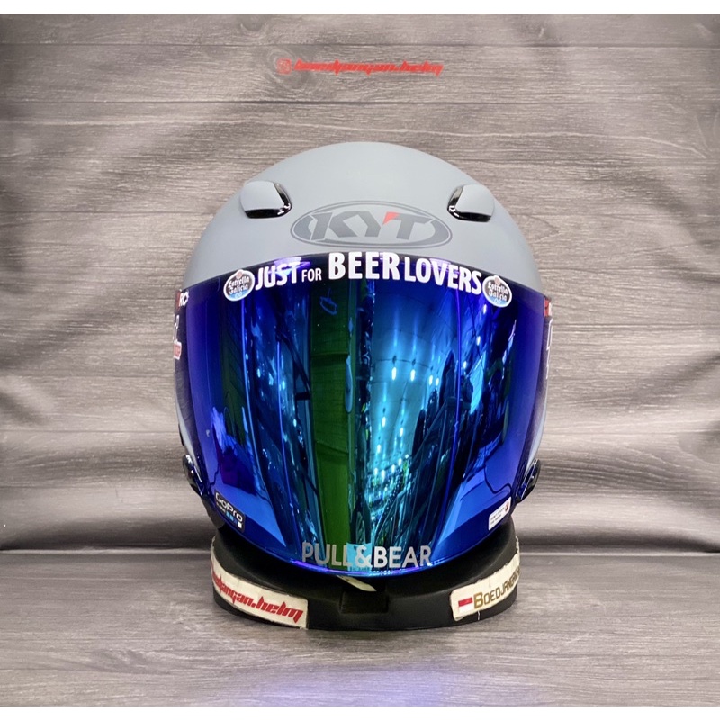 PAKET GANTENG  KYT HELM DJ MAXI GORILLA GREY DOFF - FLAT VISOR IRIDIUM KYT - HALF FACE DOUBLE VISOR-1