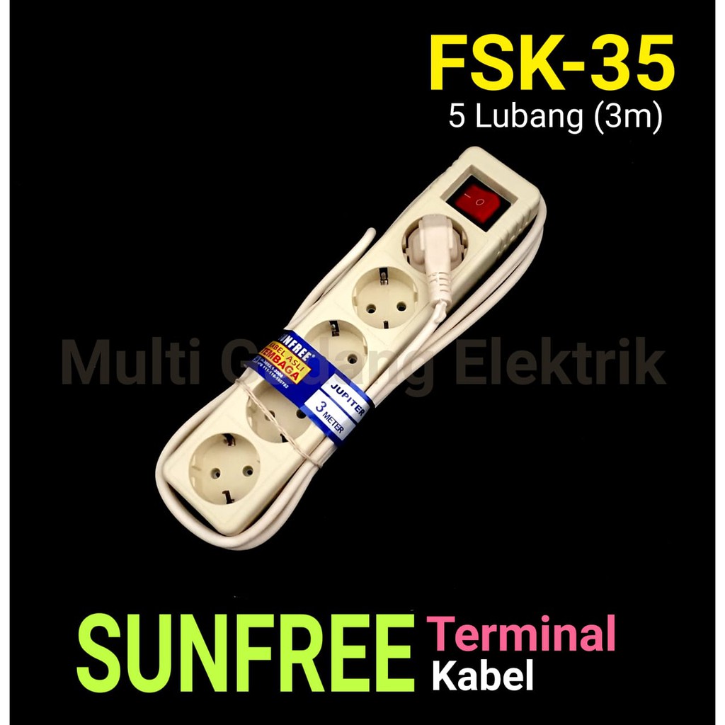 Terminal Stop kontak Sunfree 5 lubang Panjang kabel 3 Meter