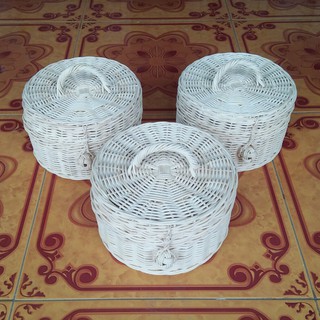 SONI - Keranjang Rotan KOPER BULAT Natural Souvenir Hampers Rattan Basket Anyaman Murah (20x20x12)