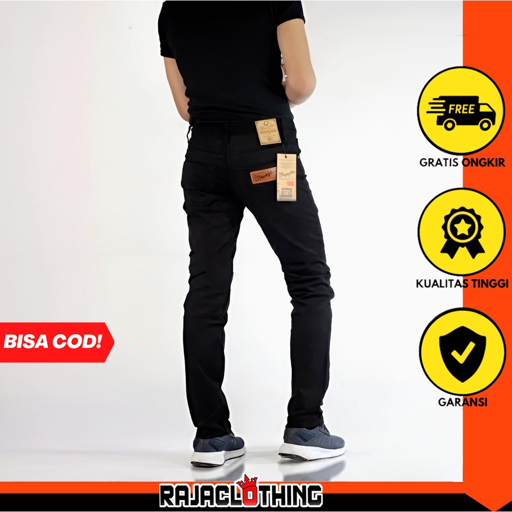 RCL - Celana Jeans Wrangl3r Hitam Panjang Pria/ Celana Jeans Slim/Fit Laki-laki / Celana Jeans Pria Wrangler Hitam Skinny (Slim Fit/Model Pensil)Full Black Best Seller S.M.L.XL
