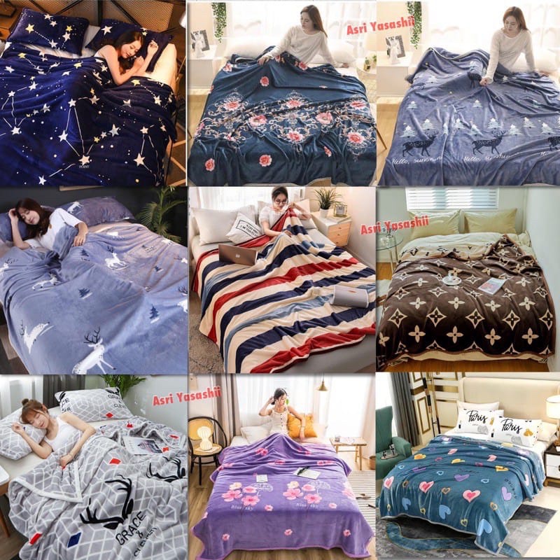 Selimut Bulu Super Tebal Ukuran Jombo 200x230 Motif Keren Terlaris Super Halus Lembut List Impor-Random 200list