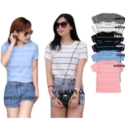 Fedora Fashion Konveksi STRIPE TOP TSHIRT KAOS WANITA SALUR ZARAA#151