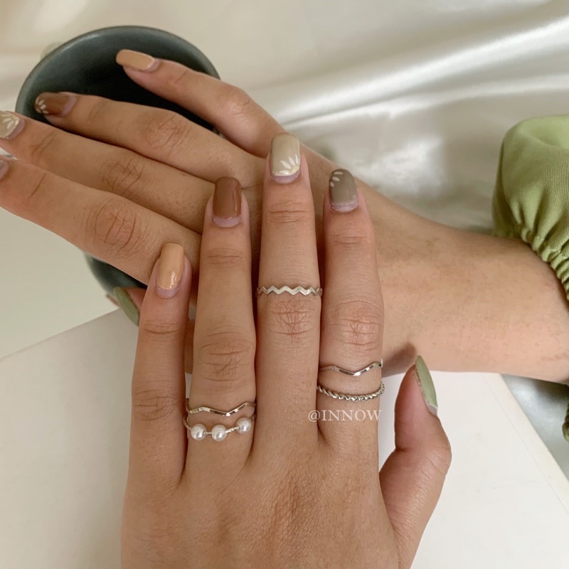 CINCIN Buttercup/ Set Ring 5 pcs/ Stacked Ring/ Cincin Mutiara/ Pearl Ring/Fashion/Vintage/Cute Ring