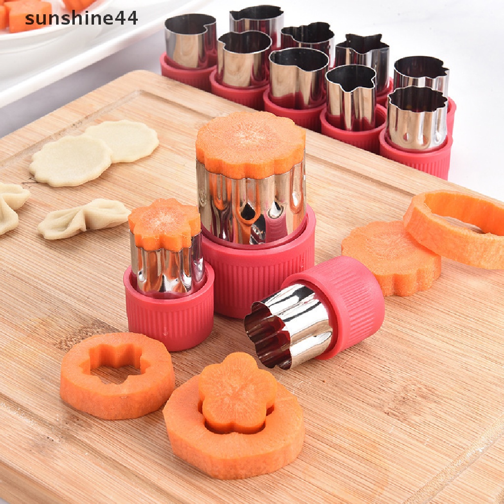 Sunshine 12Pcs / Set Cetakan Kue / Biskuit Bentuk Bunga / Buah / Hewan Bahan Stainless Steel