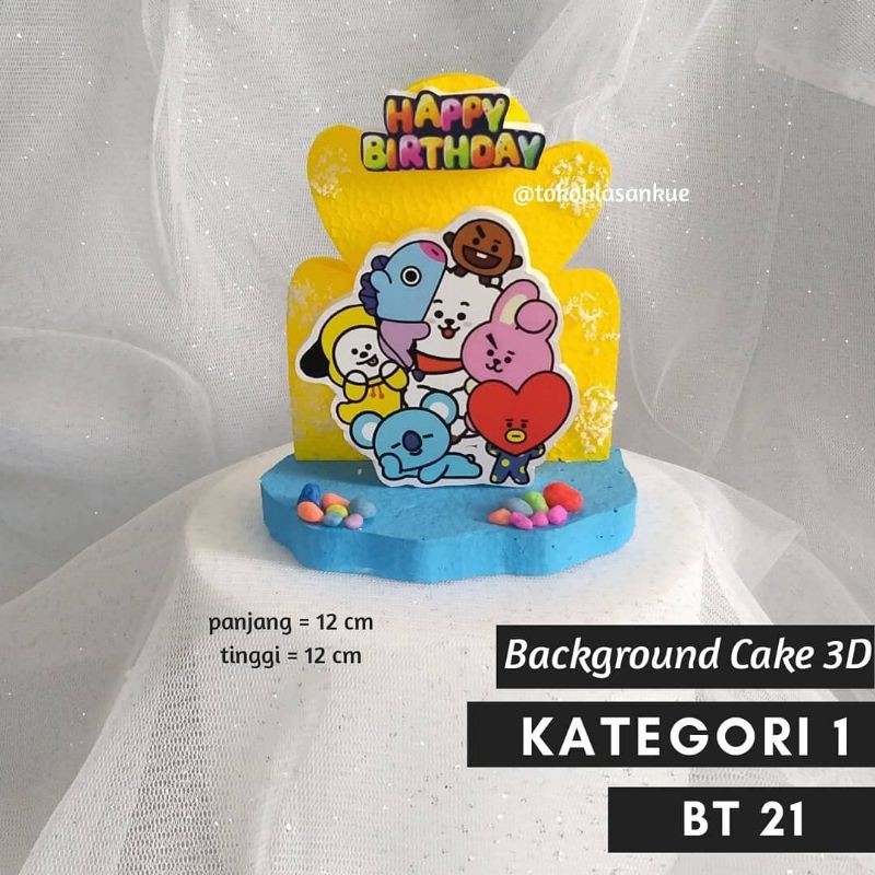 3D1 - Hiasan Kue Ulang Tahun Background Cake Topper BT 21 / BT21 / BTS