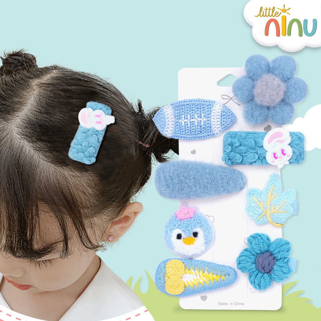 LITTLE NINU Jepit Rambut Anak Set Rajut Flannel Hair Clips 8 Pcs