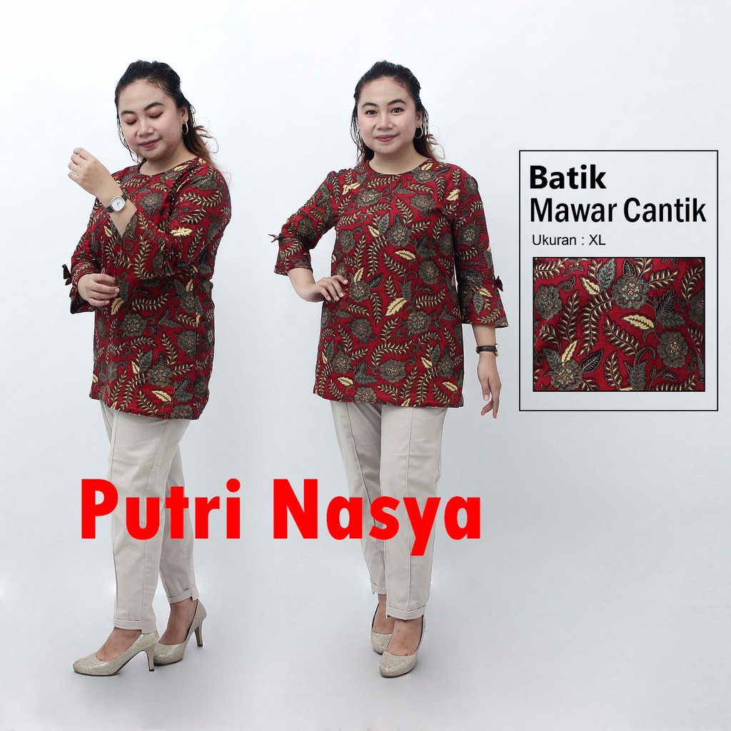 Atasan Batik Jumbo Wanita / Blus Jumbo / Size S-M-L-XL-XXL-3L-4L-5L Model Lengkap Seragam Batik