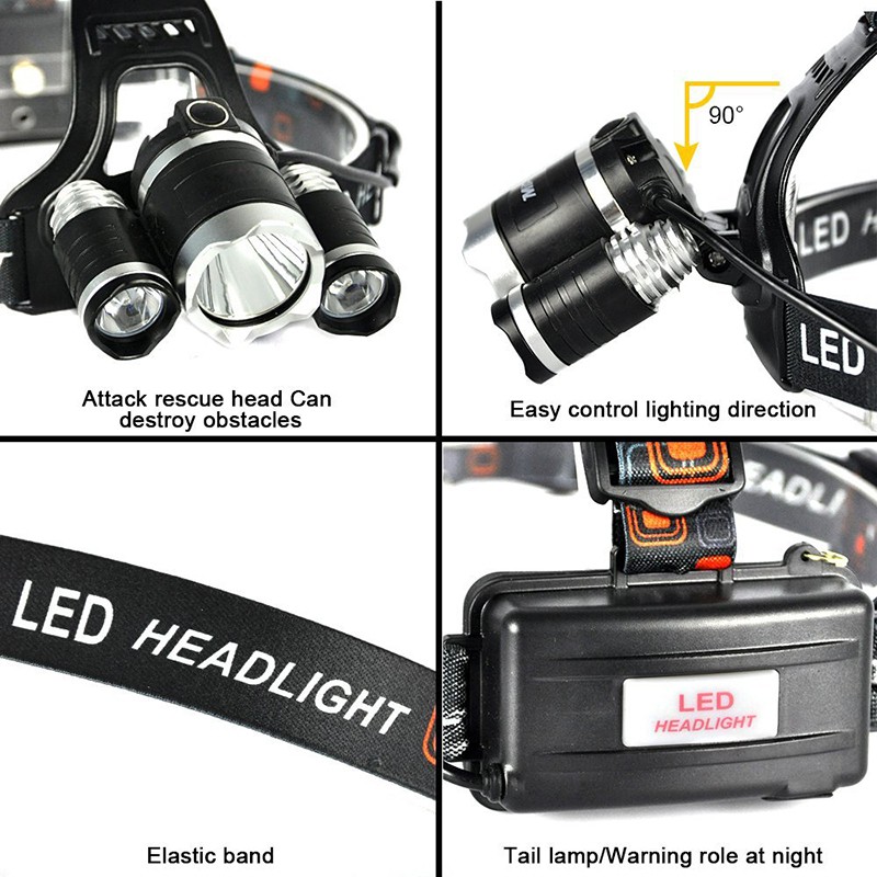 Headlamp Headlight 3 LED Cree XM-L T6 + 2 XEP 10000 Lumens - L3 - Black--TaffLED--Ares