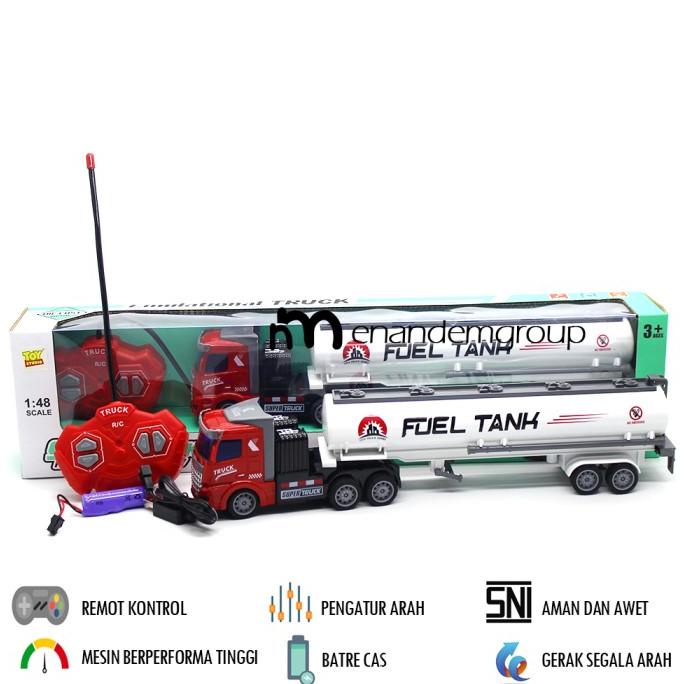 Mainan Mobil Remot Kontrol RC Truk Kontainer Trailer Tanki Batre Cas