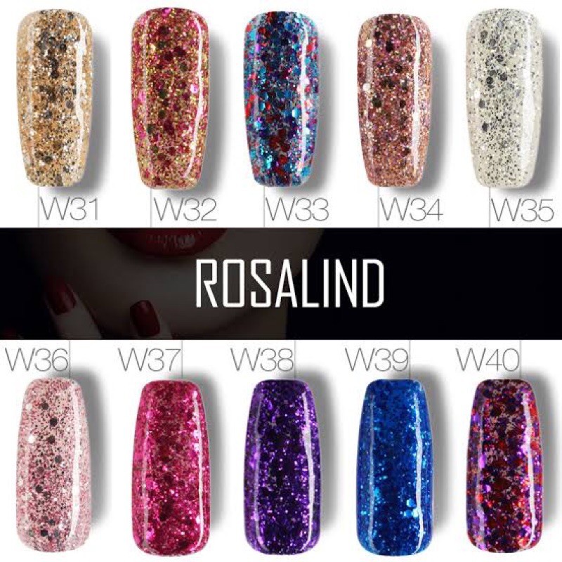 (21 - 40) ROSALIND glitter W series 7ml kutek botol glitter rosalind kutek gel soak off uv gel