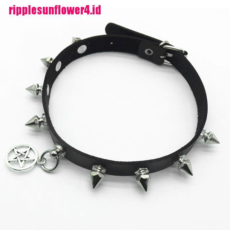 Kalung Choker Kulit Aksen Rivet Bintang Gaya Gothic Punk Untuk Wanita