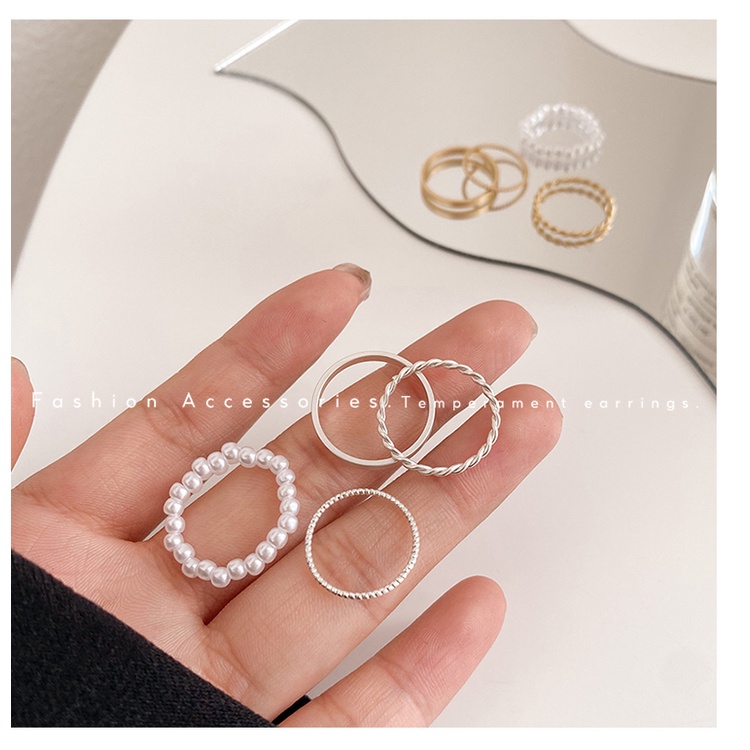 Set Aksesoris Cincin Mutiara Gaya Korea