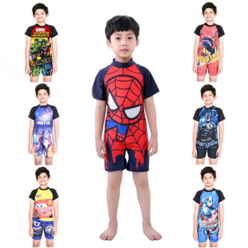 baju renang anak laki laki cowo karakter terlaris terbaru 2021 karakter marvel DC batman spiderman