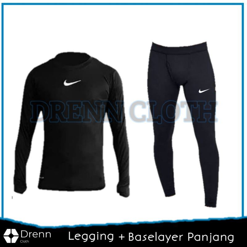 Stelan Olahraga Pria Baju Manset Baselayer Olahraga Legging Panjang dan Celana Pendek Pria Olahraga  Futsal Gym Premium-Manset+Legging Niike