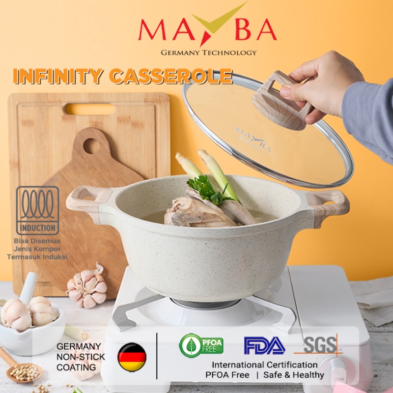 MAYBA GERMAN CASSEROLE PAN 24 CM INFINITY | Panci Tinggi Creme Marbel Granite | Stock Pot anti lengket