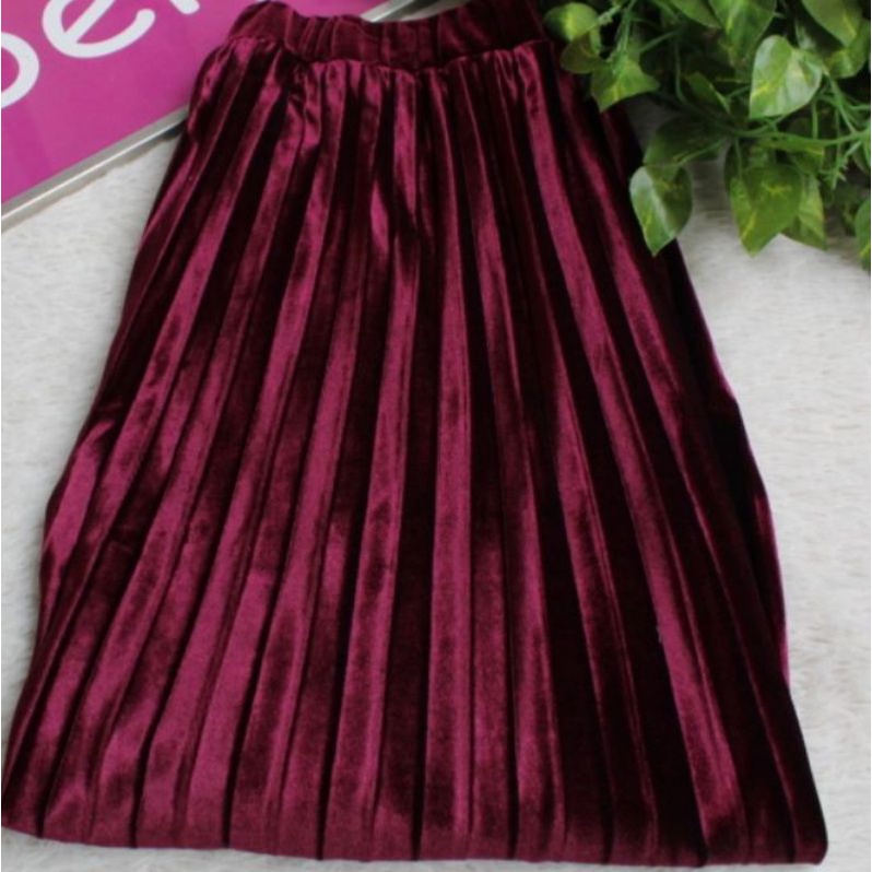 GROSIR ROK IMPORT / ROK 7/8 PLISKET BLUDRU VELVET PREMIUM  GLOSSY-7/8 MARUN KOREA