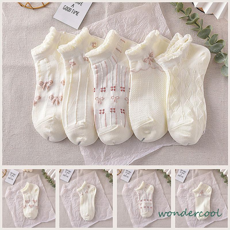 Kaos Kaki Wanita Kaus Kaki Perahu Dangkal Musim Panas Lucu Renda Tipis Kaos Kaki Bernapas-Won