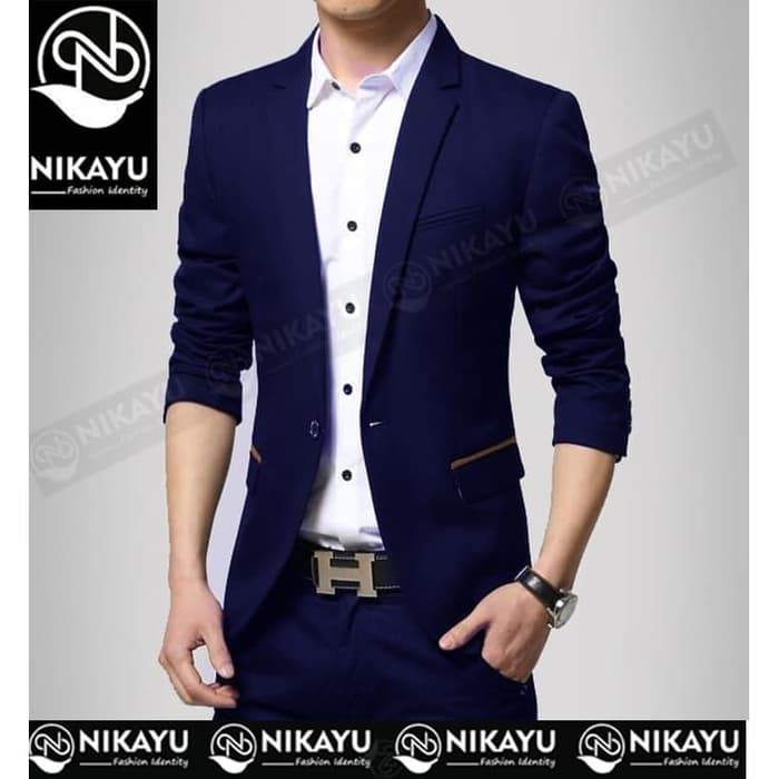 BLAZER ROMEO NAVY - JAS PRIA SLIMFIT KOREA STYLISH PESTA KERJA KANTOR