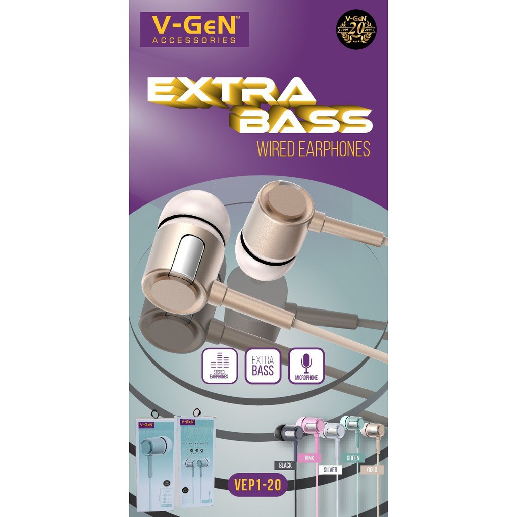 C_    Handsfree V-GeN VEP1-20 Wired Earphone Headset Stereo Sound VGEN