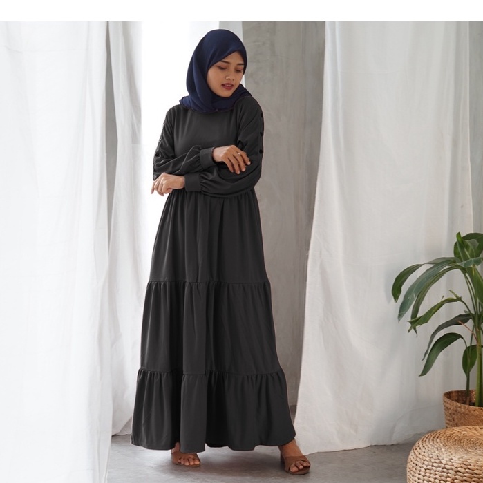 Gamis Wanita Lengan Panjang Fashion Muslim Devi Fit  L-XL Lingkar Dada 100cm Panjang 130cm