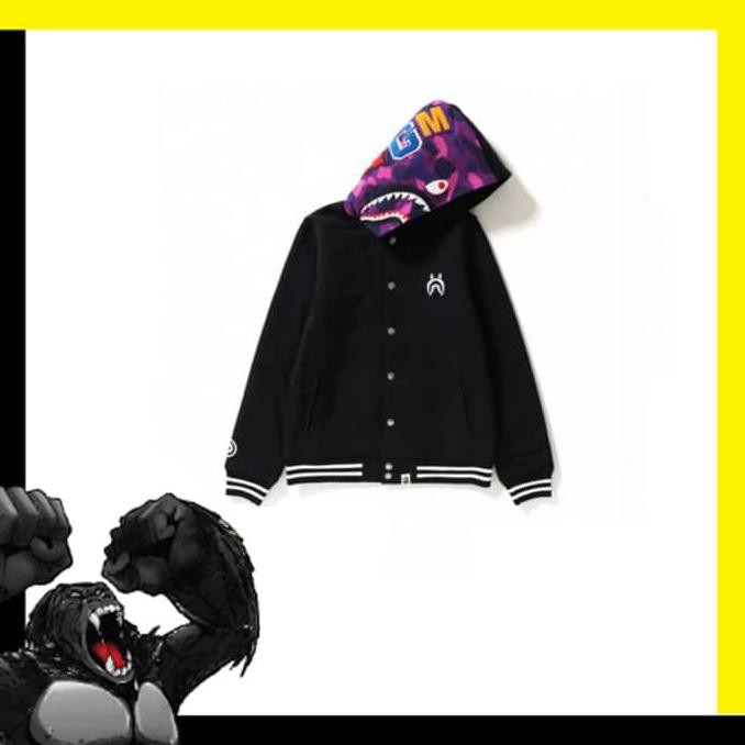 Bape Color Camo Shark Varsity Jacket Black .Deevagrosir.Olshop