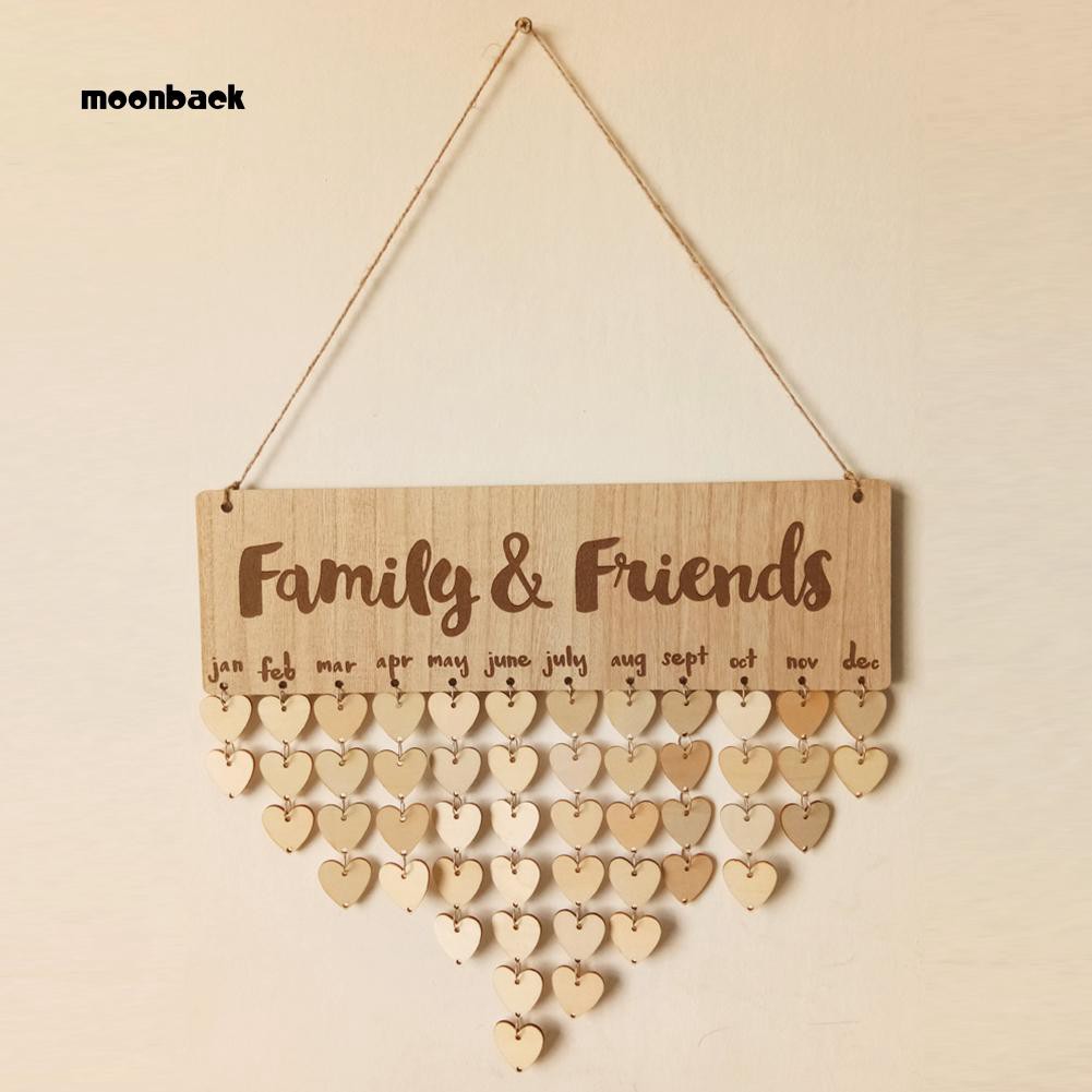 Mback Natural Wood Family Friends Birthday Board Calendar