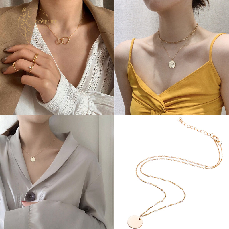 Roselife Korean chic simple necklace minimalist gold/silver office lady daily link chain