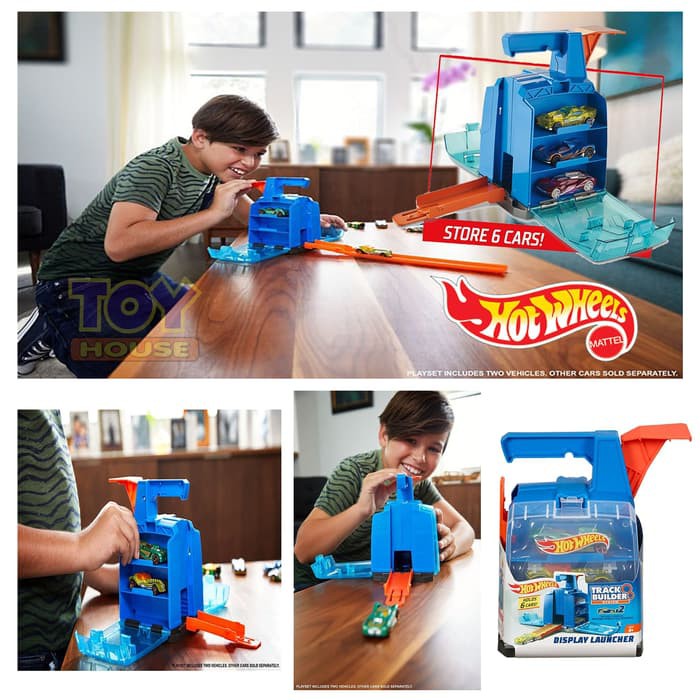 hot wheels track builder display launcher with 2 vehicles