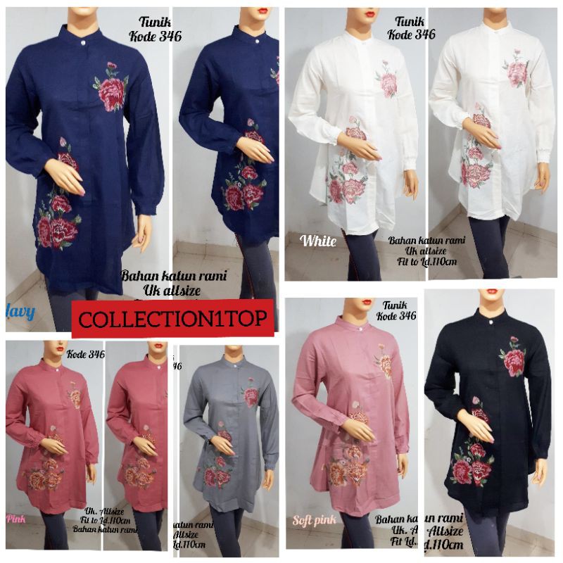 TUNIK KATUN / BORDIR BUNGA / WANITA IMPORT / LINEN