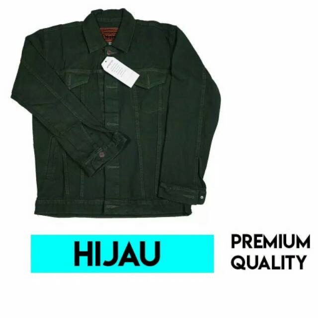 (BISA COD) jaket jeans hijau tua,green army saku dalam pria