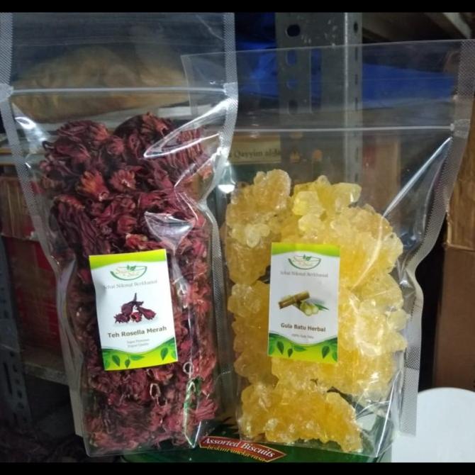 

[COD] (Paket Hemat) Teh Rosella Merah Organik & Gula Batu Herbal Kristal 1KG [COD]