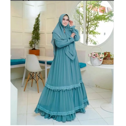 KINARA SYARI BO Bahan CERUTY BABYDOLL FULL PURING MIX RENDA LD 110 CM PJ 138 CM  SYARI WANITA TERBARU 2023 KEKINIAN GAMIS SYARI WANITA TERBARU SET KHIMAR GAMIS SET MURAH VIRAL