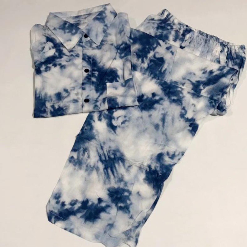 tie die navy stelan rayon premium bisa couple mom dad kids and family