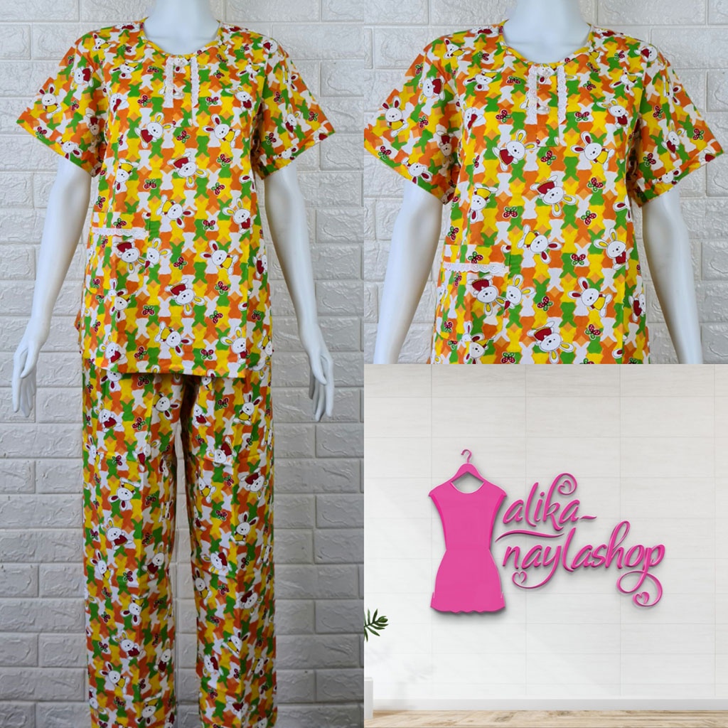 PIYAMA KATUN | HOKI & SHEILA STANDAR | LEBEL ORANGE | BAJU TIDUR | WANITA DEWASA-KODE   V1