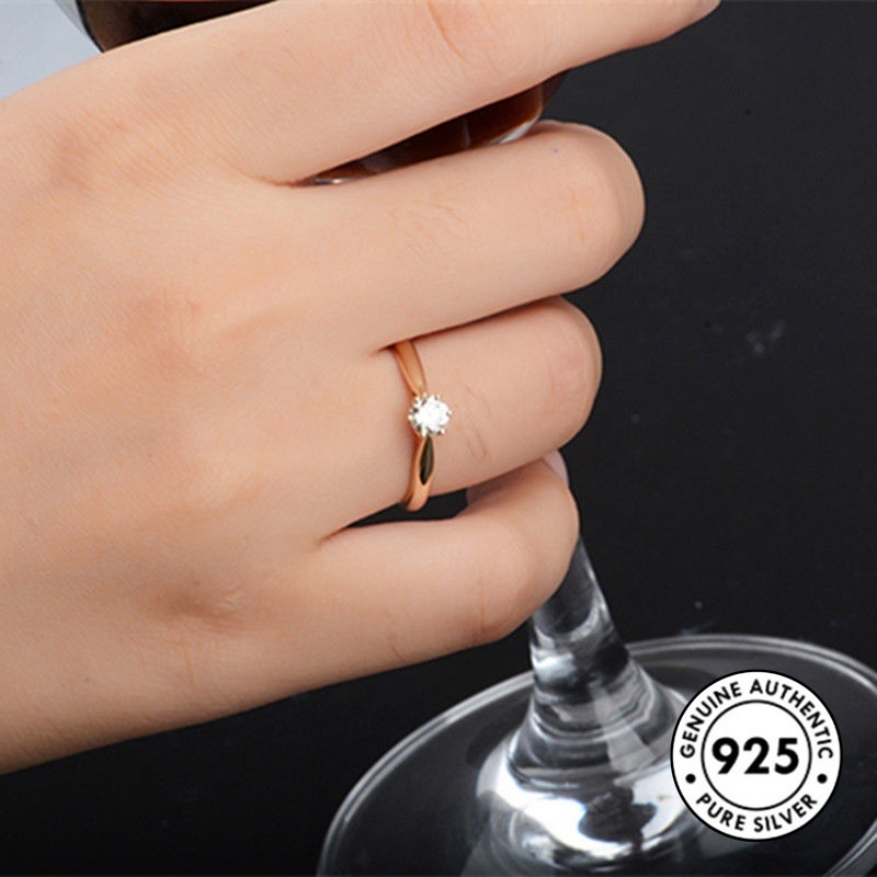 Cincin Sterling Silver 925 Model Mahkota Klasik Warna Rose Gold Untuk Wanita