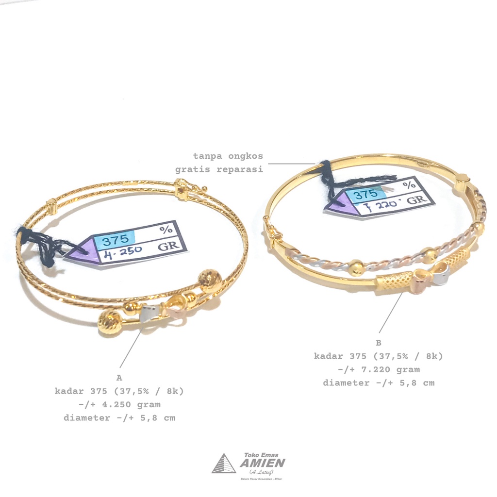 Toko Emas Amien Gelang Emas Asli UBS Kadar 375 (37,5% / 8K) 4-7 Gram - Bangle Yura Yellow Pita Botor