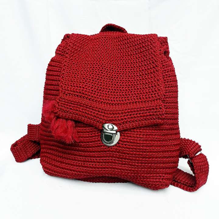 Tas Ransel Rajut Polos Mini Backpack Merah Maroon