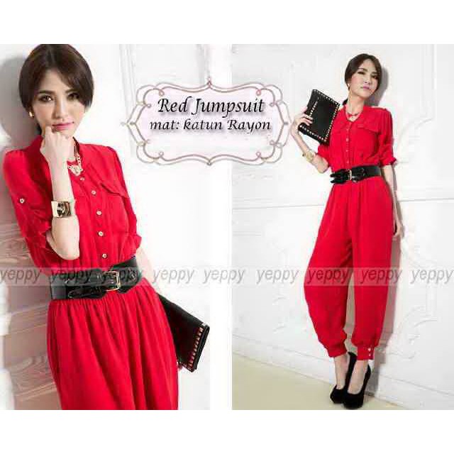 red jumpsuit, jumpsuit wanita murah, jumpsuit merah