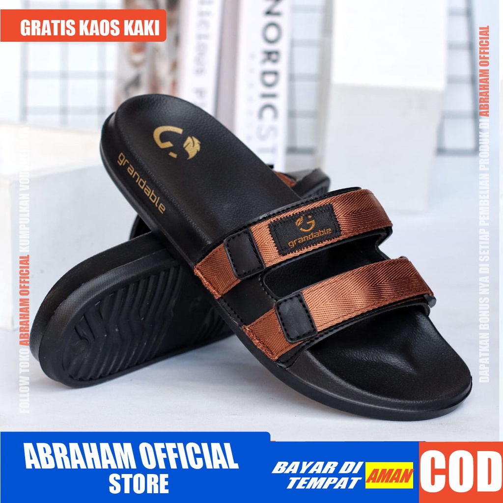 ABRHM x CHUTA Sandal Slide Pria Kekinian Sandal Slop Pria Kulit Pu Sendal Selop Cowok / Cowo Ori Gaya Keren Murah Terlaris